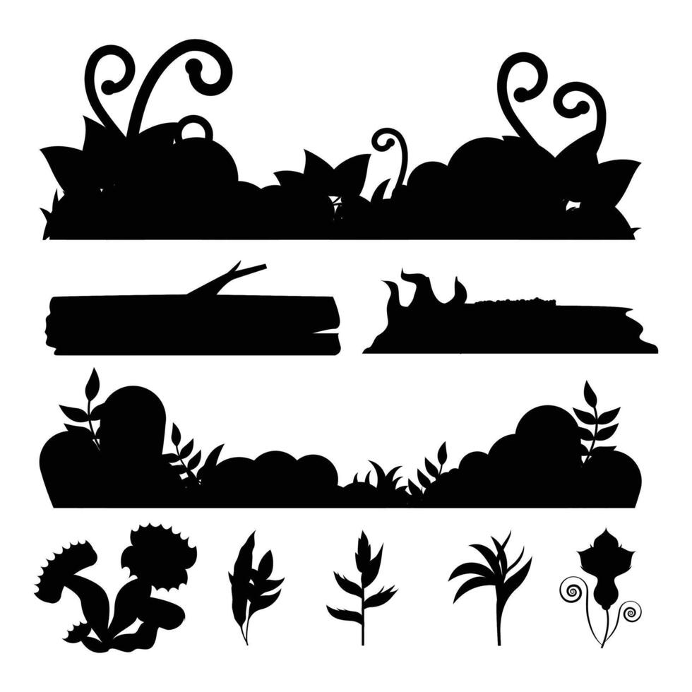 Silhouette Elements for a Jungle Forest Constructor Scene vector
