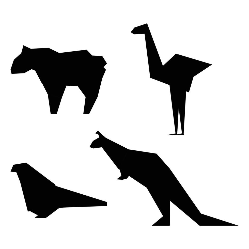 Silhouette of Origami-Style Animals in Various Poses vector