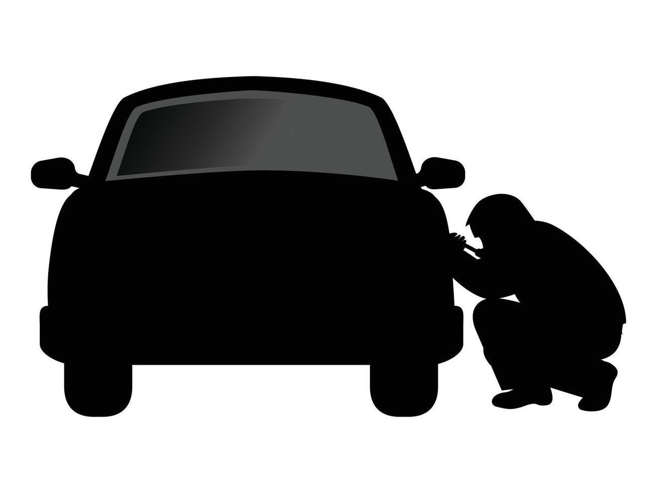 Armed burglars committing crimes silhouette vector