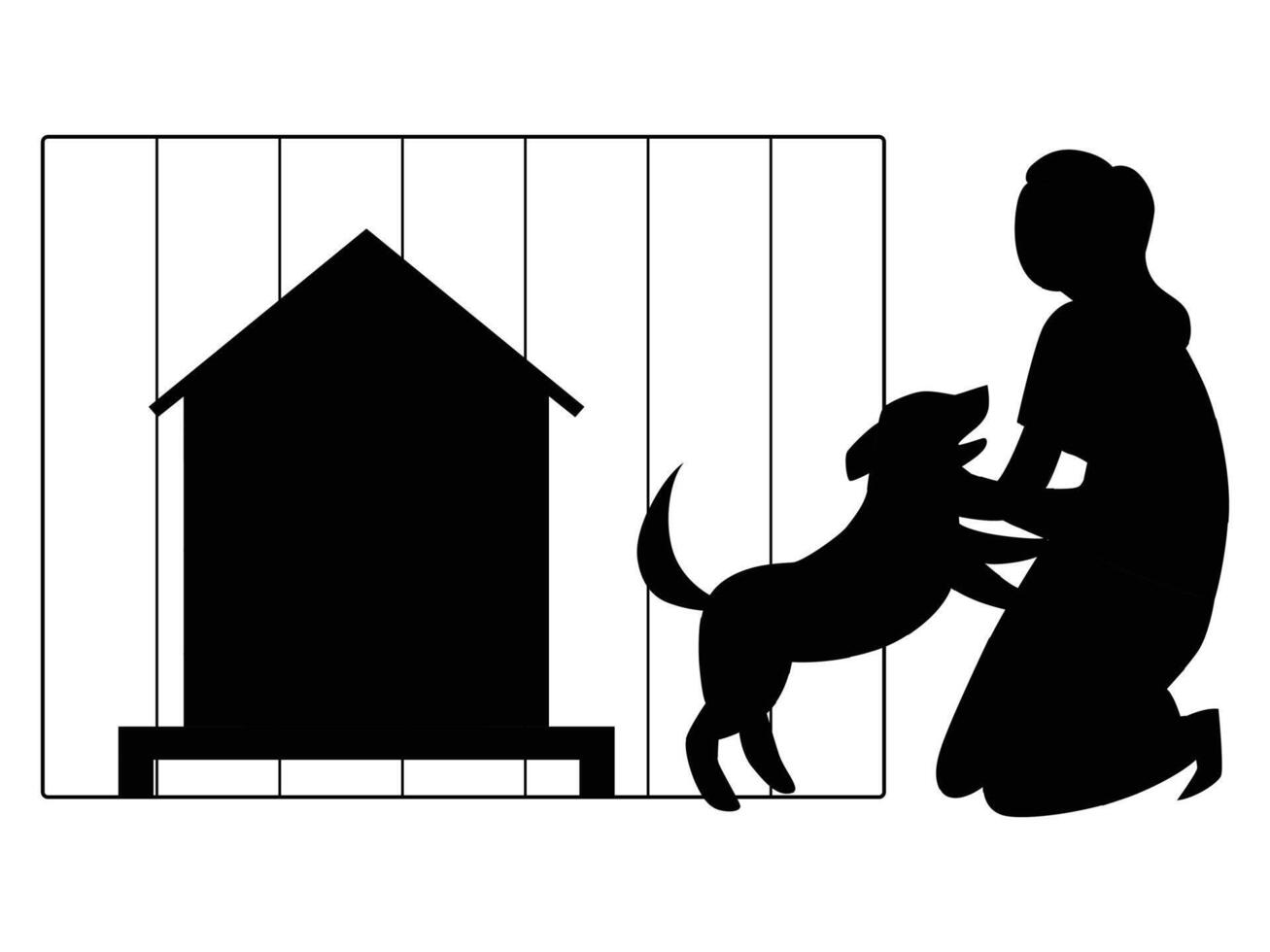 Stylish Silhouettes of People with Cat and Dog Companions vector