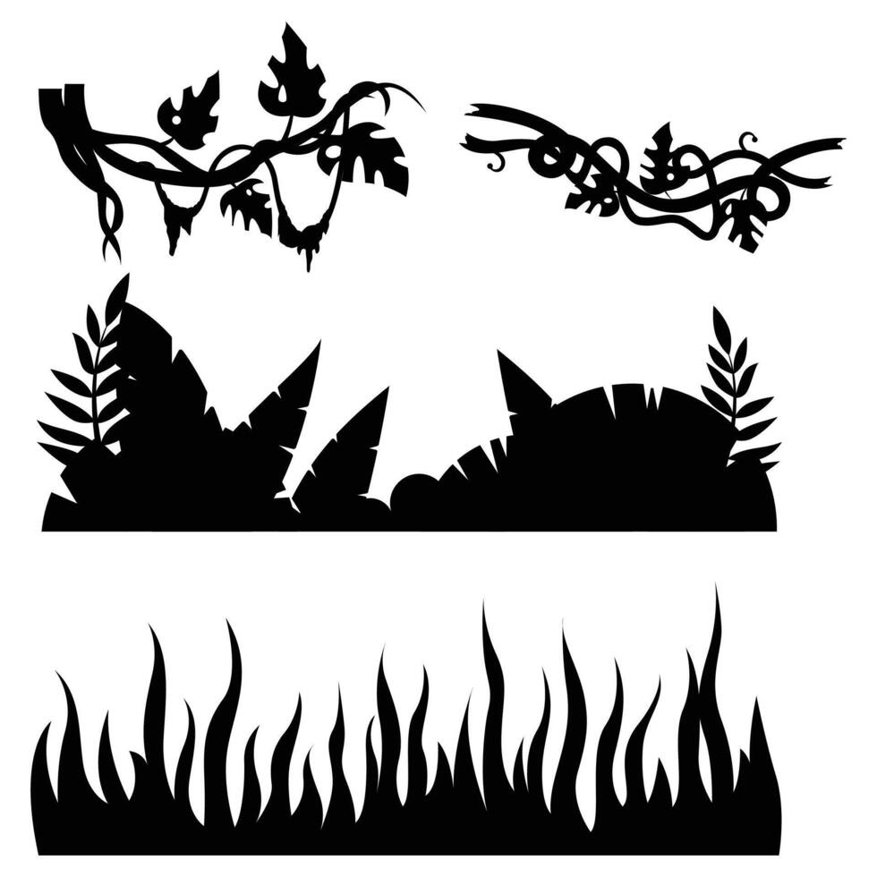 Silhouette Elements for a Jungle Forest Constructor Scene vector