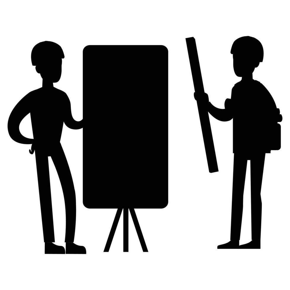 Silhouette of an Engineer and Architect Working on a Blueprint vector