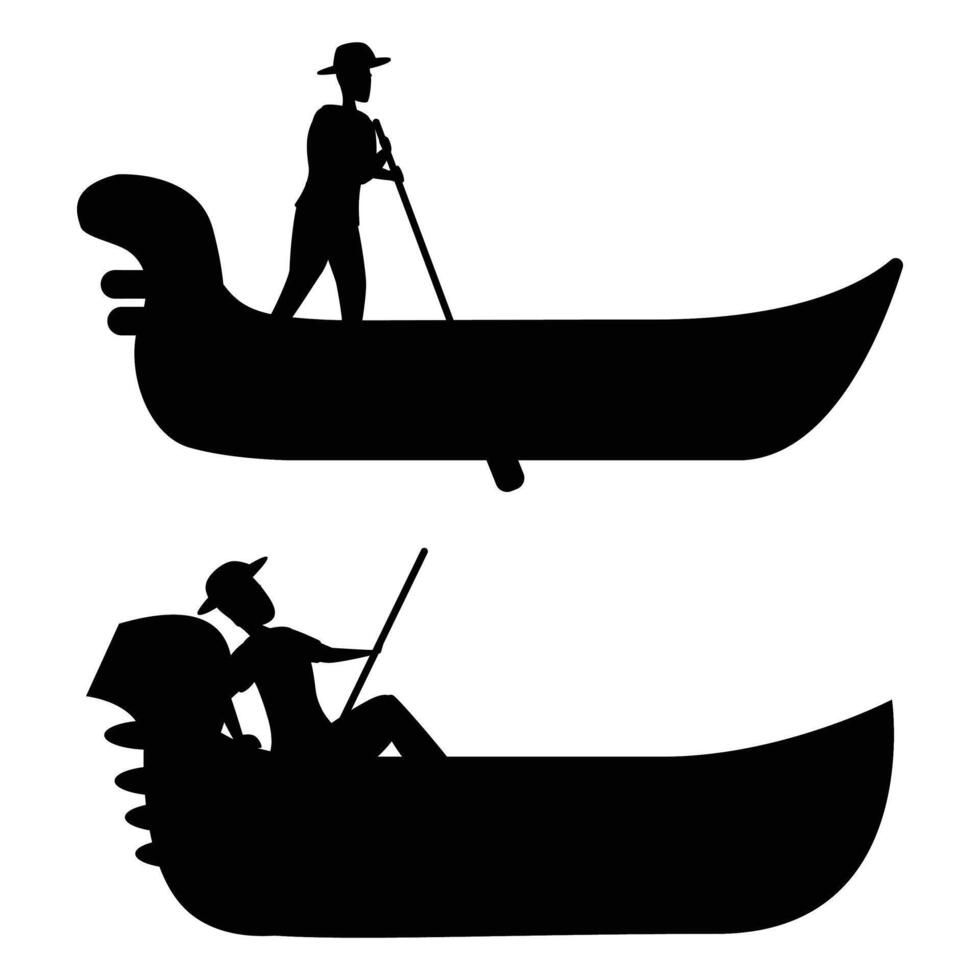 Silhouette of a Gondolier Paddling a Gondola through the Canals vector
