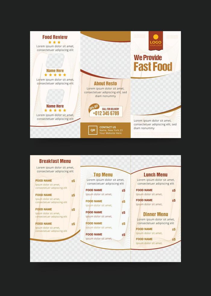 Restaurant trifold brochure design, Fast food menu vector