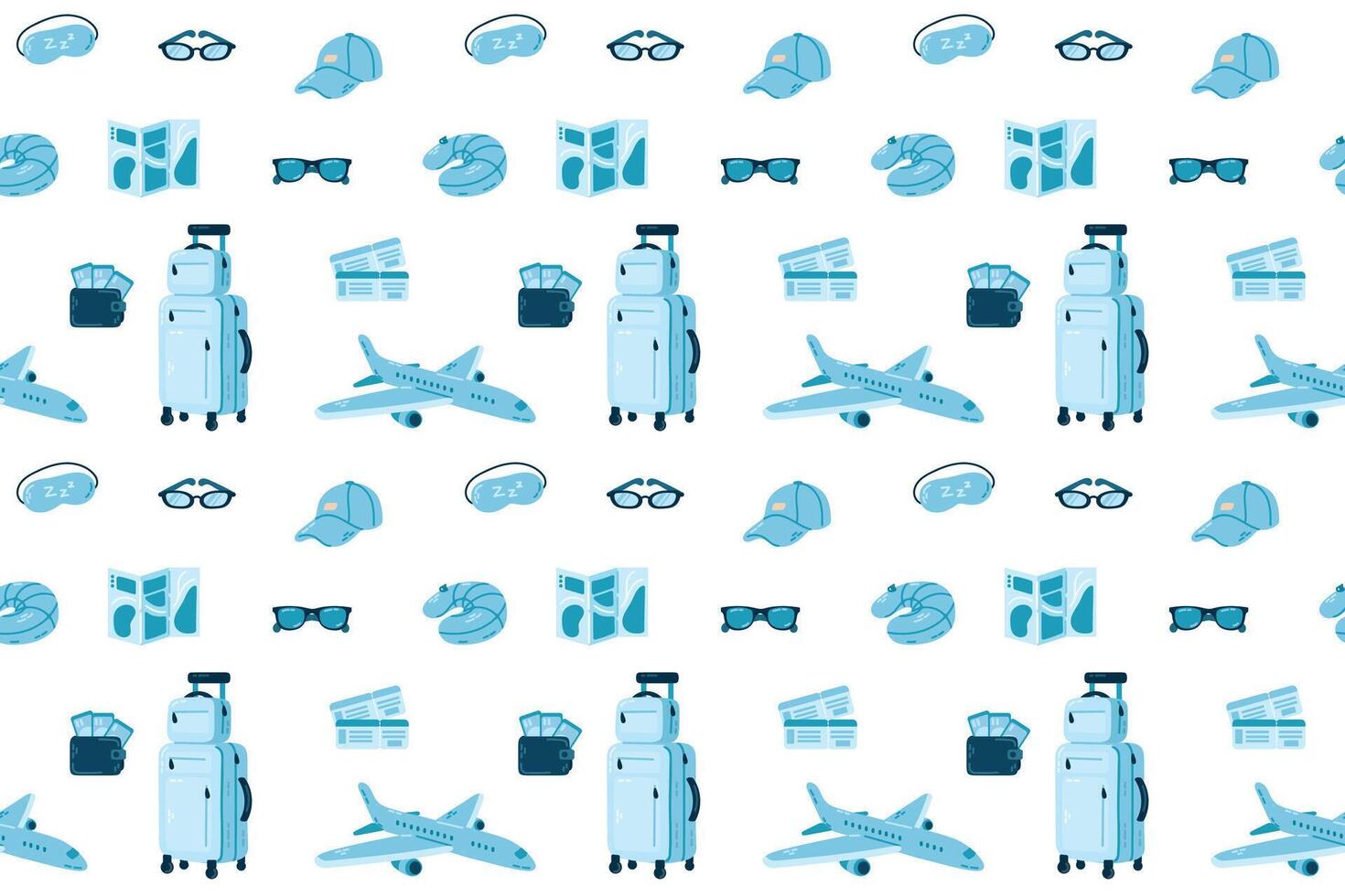 Seamless pattern of travel and tourism item. Flat illustration on white background vector