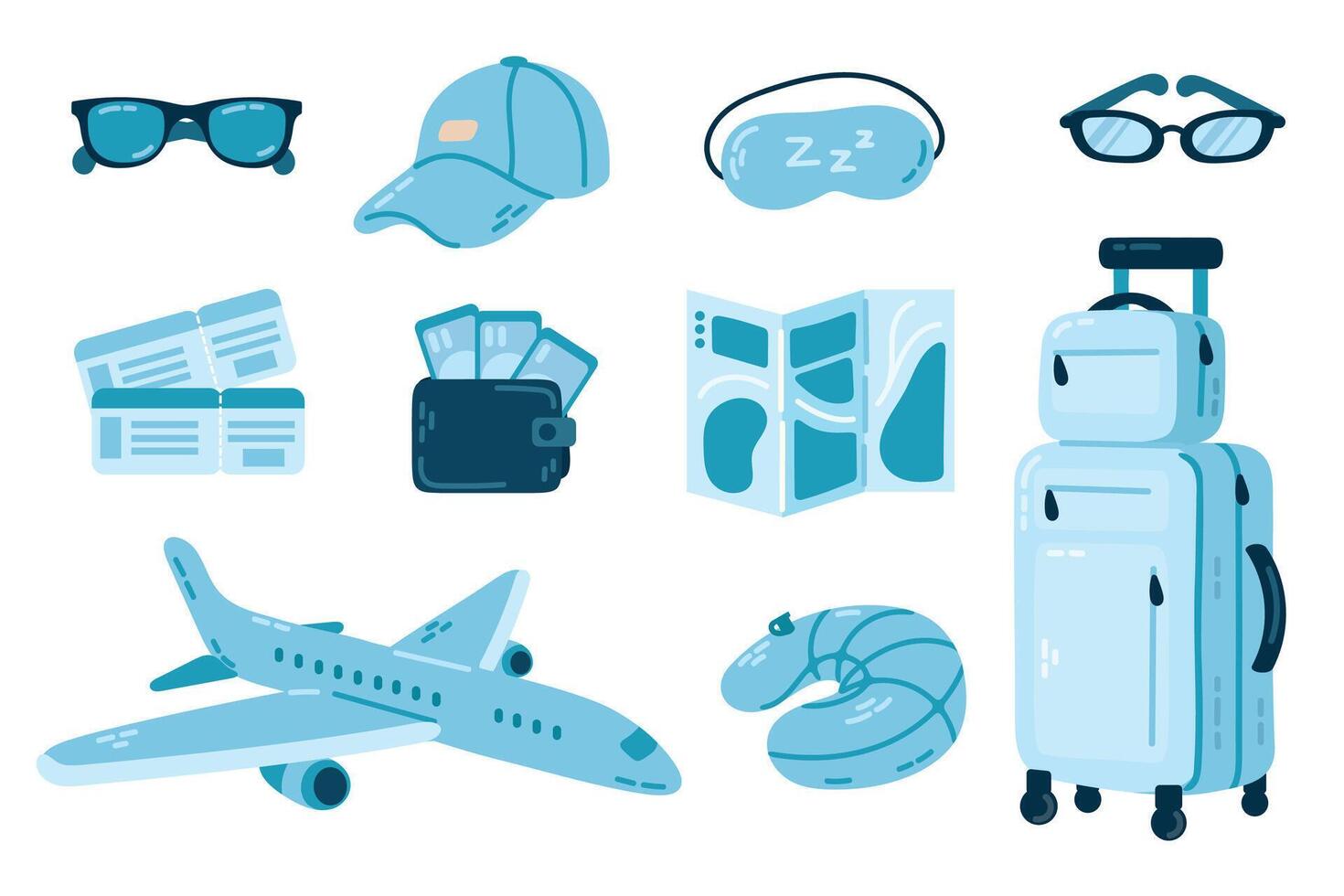 Set of travel and tourism items. Flat illustration on white background vector
