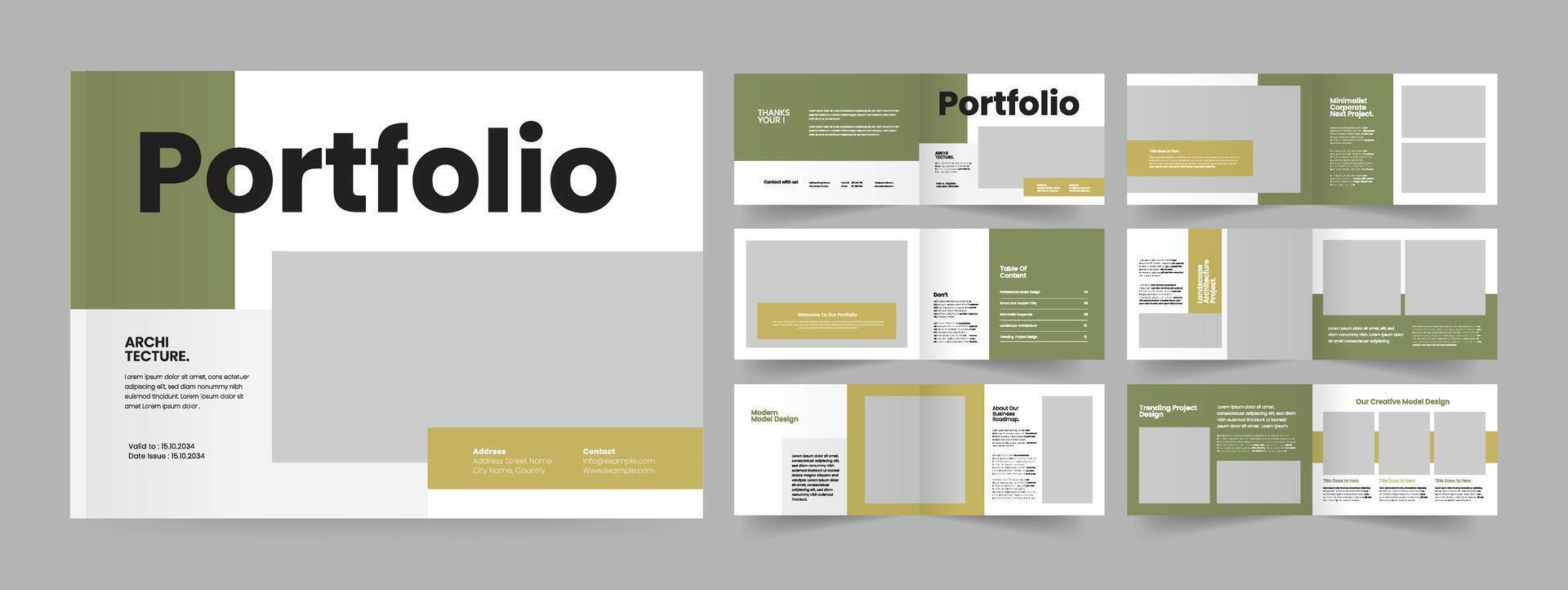 landscape architecture portfolio design, portfolio layout, interior portfolio template vector