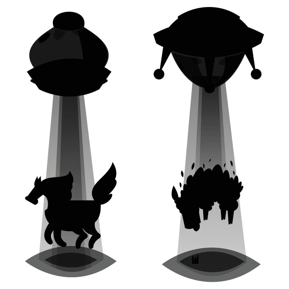 Silhouette of a UFO with Aliens Under a Starry Sky vector