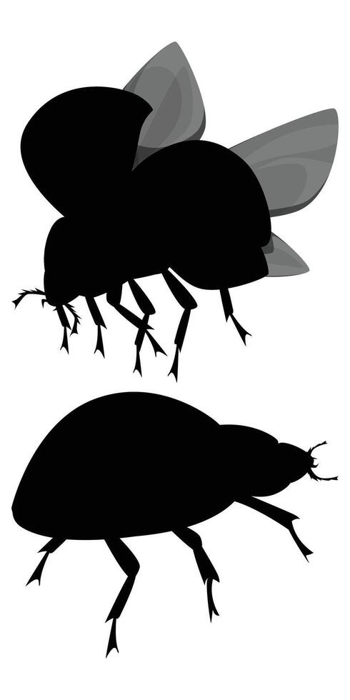 Silhouette of Ladybugs on Leaves and Branches vector