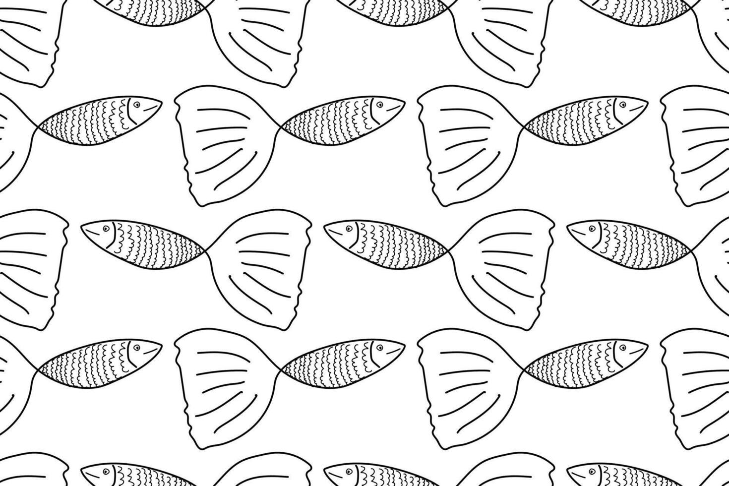Simple black and white seamless fish pattern for children to color, ideal for creative activities and worksheets. vector