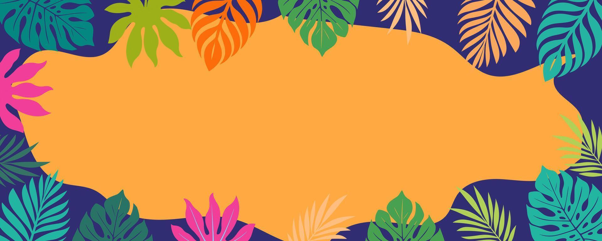 tropical leaves frame with orange, yellow and green leaves vector