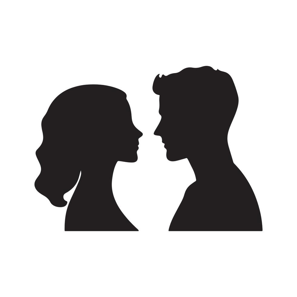 Silhouette of a man and woman facing each other vector