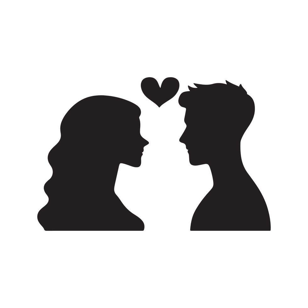 Silhouette of a man and woman with hearts in their faces vector