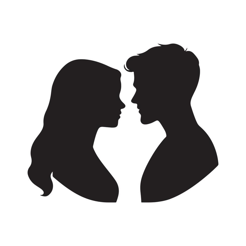 Silhouette of a man and woman facing each other vector