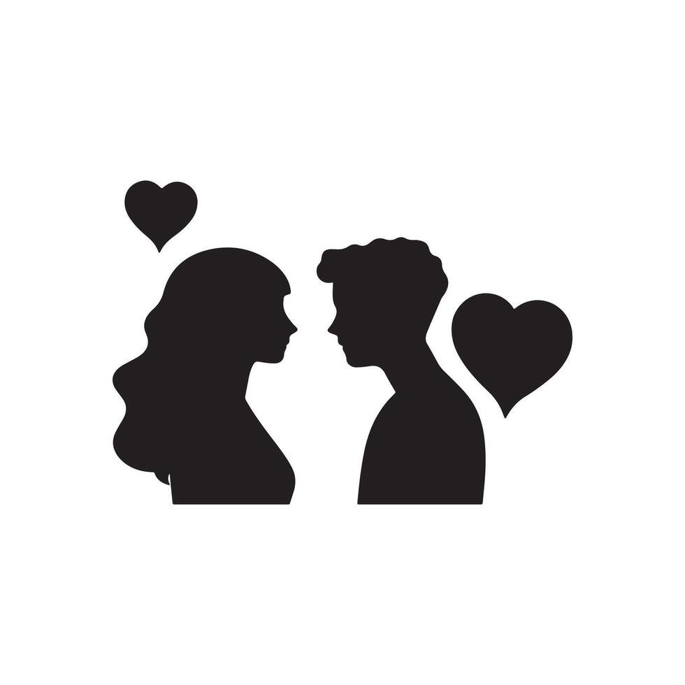 A silhouette of a man and woman with hearts vector