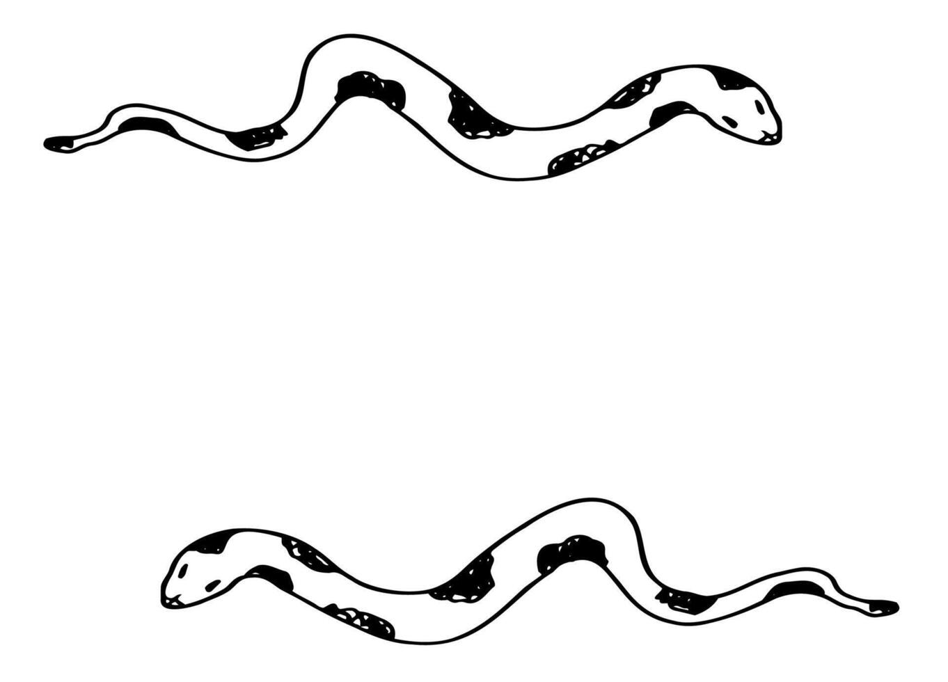 Snakes forming a rectangular frame, for postcards, invitations, web pages. A hand-drawn illustration for a social media design template. vector