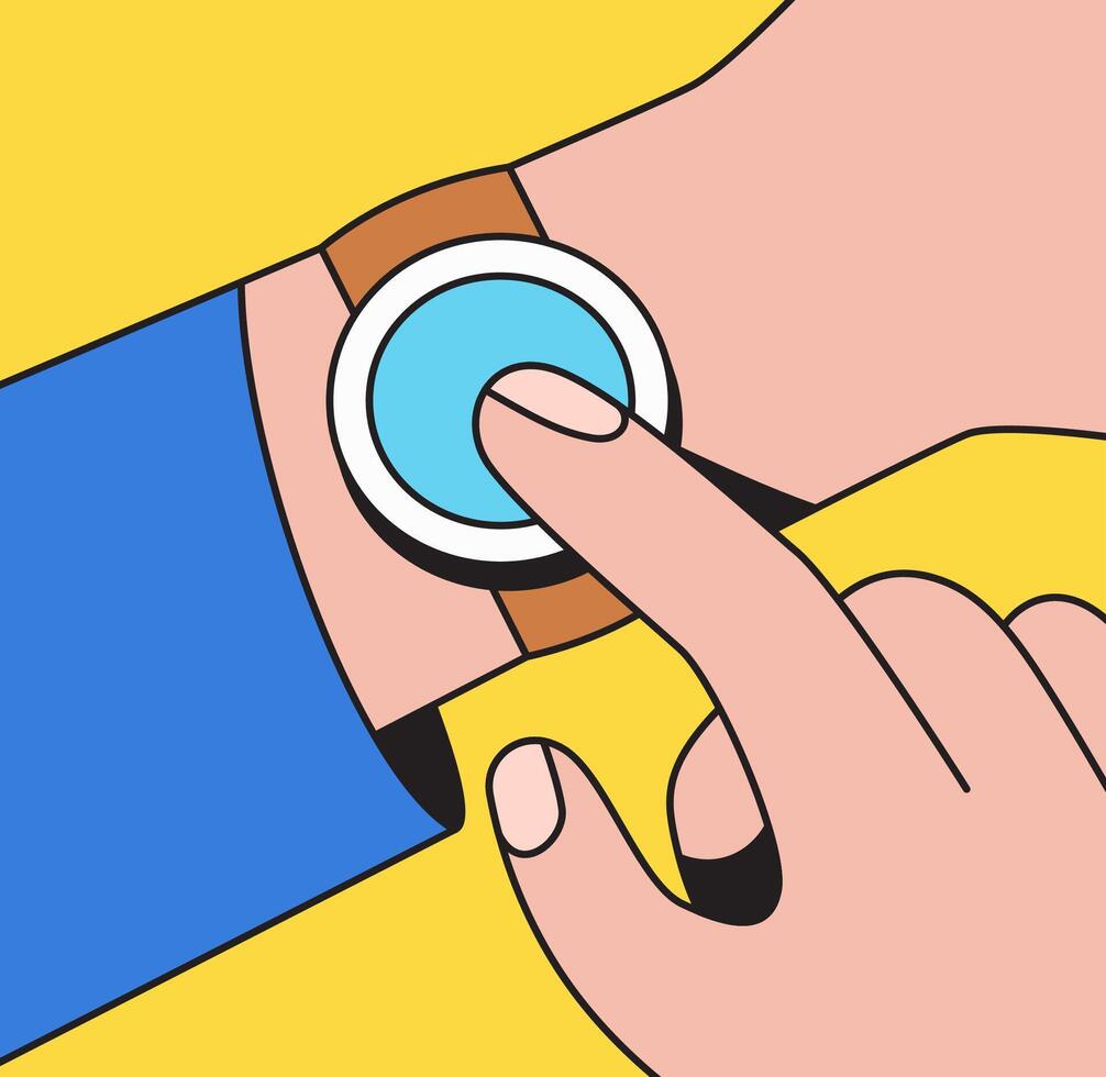 User Interacting with Smart watch vector