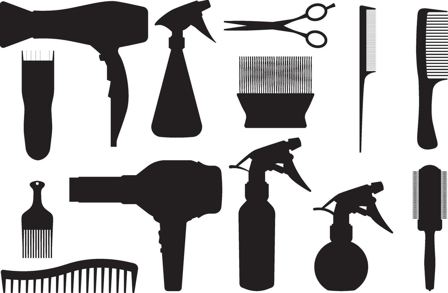 Hairdressing tools silhouettes set vector