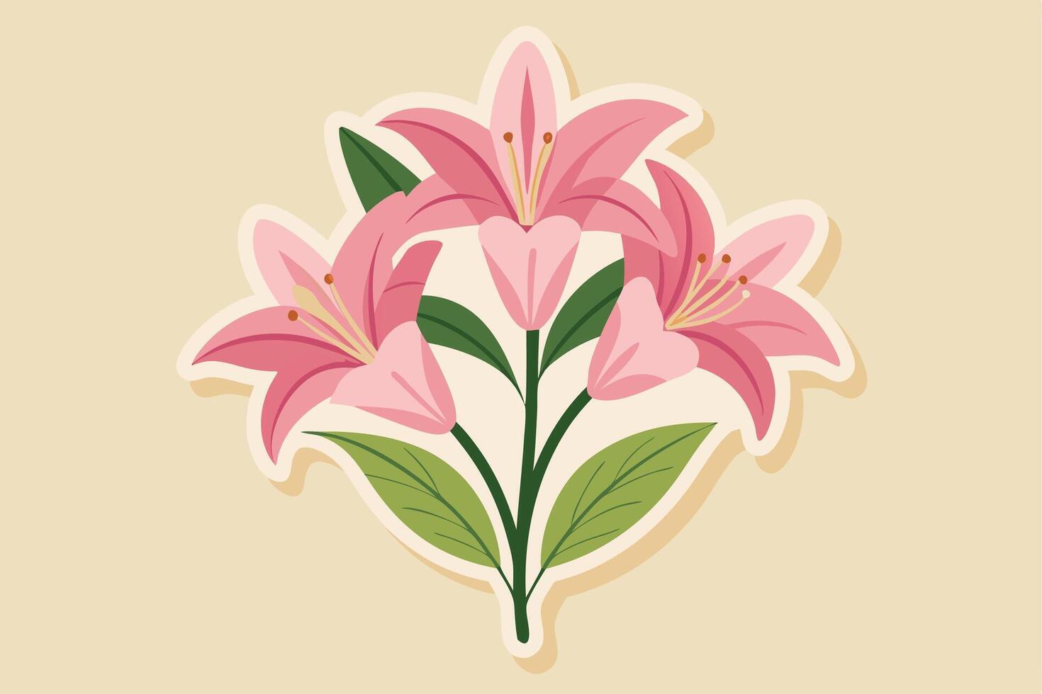 illustration of pink lily flowers on a beige background vector