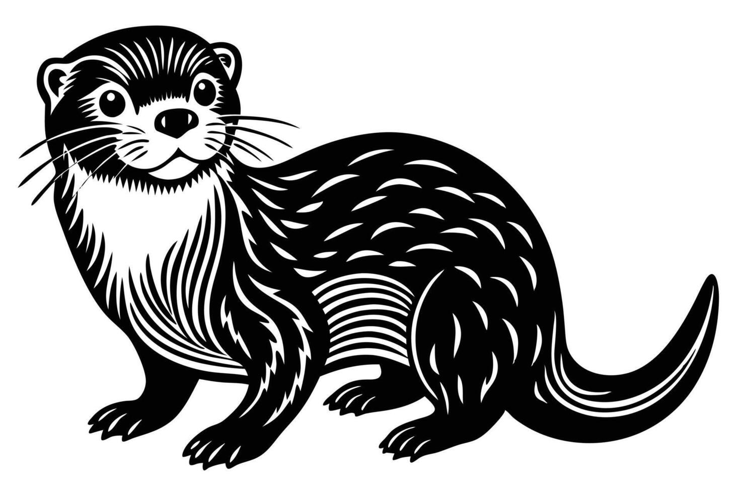 An otter is shown in a black and white drawing vector