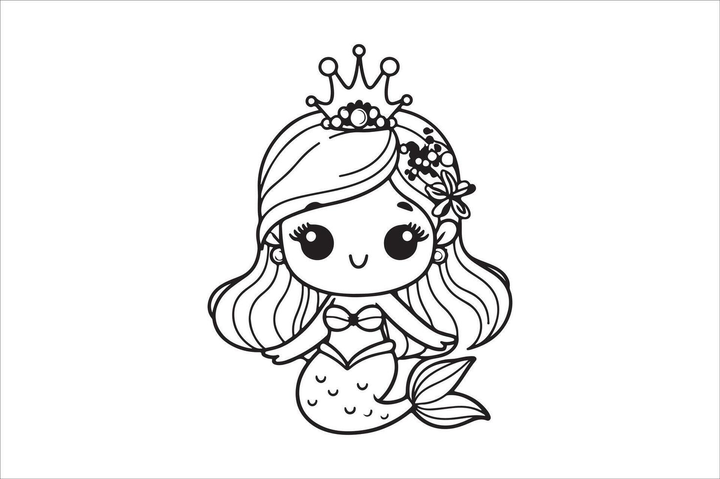 Cute little mermaid coloring page vector