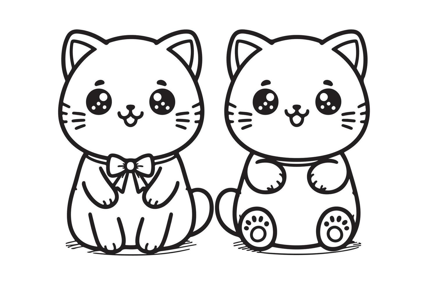 Two cute cats coloring pages vector