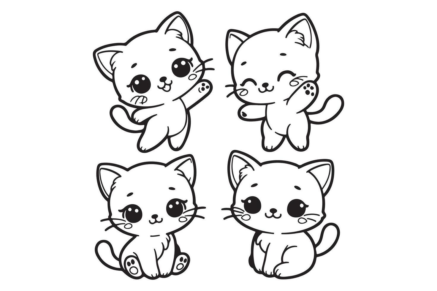 Kawaii kitty coloring pages vector