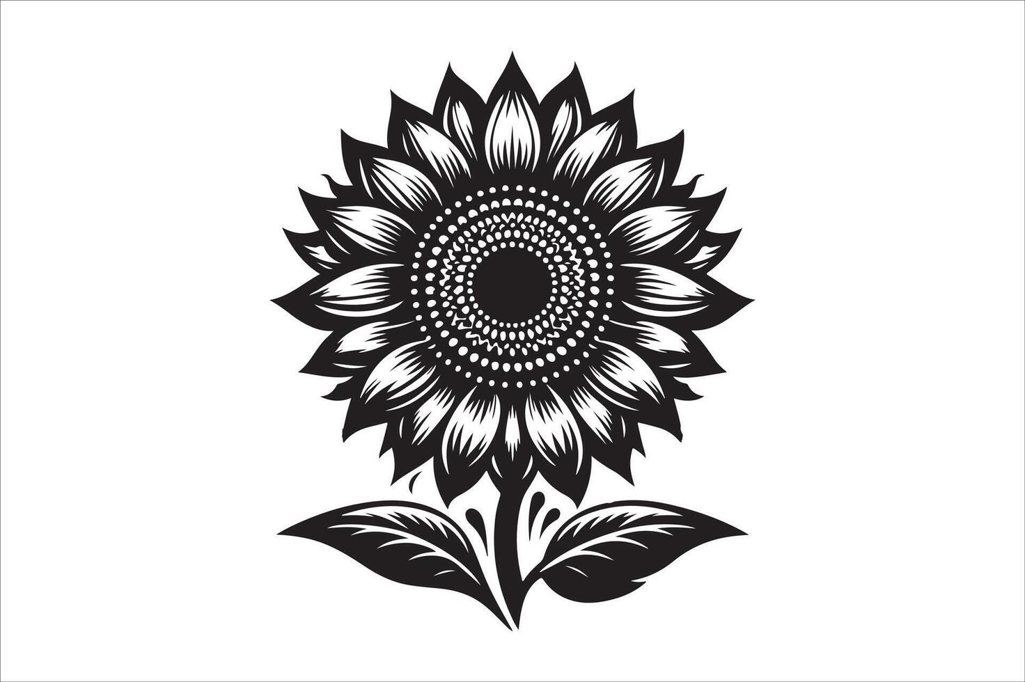 A black and white sunflower logo vector