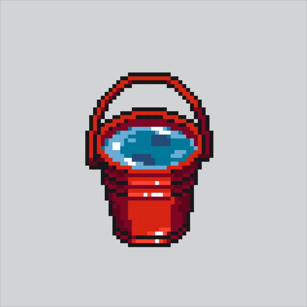Pixel art illustration Water Bucket. Pixelated Red Bucket. Red Water Bucket icon pixelated for the pixel art game and icon for website and game. old school retro. vector
