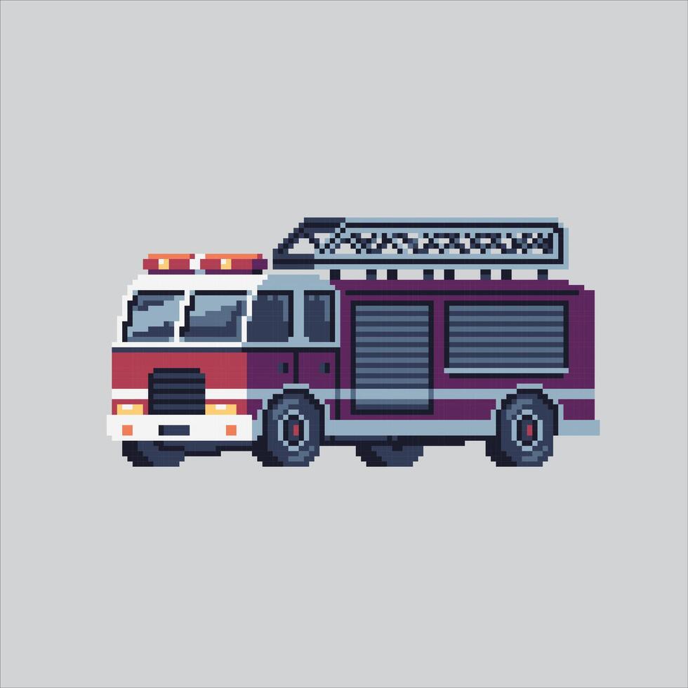 Pixel art illustration Fire Truck. Pixelated Firefighter Truck. Red Firefighter Truck icon pixelated for the pixel art game and icon for website and game. old school retro. vector