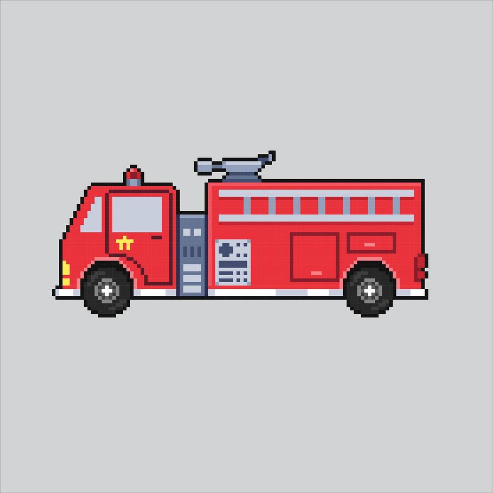 Pixel art illustration Fire Truck. Pixelated Firefighter Truck. Red Firefighter Truck icon pixelated for the pixel game and icon for website and game. old school retro. vector