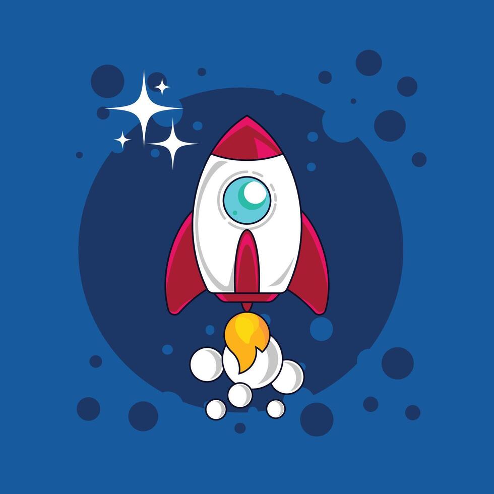 flat cartoon flying rocket launch vector