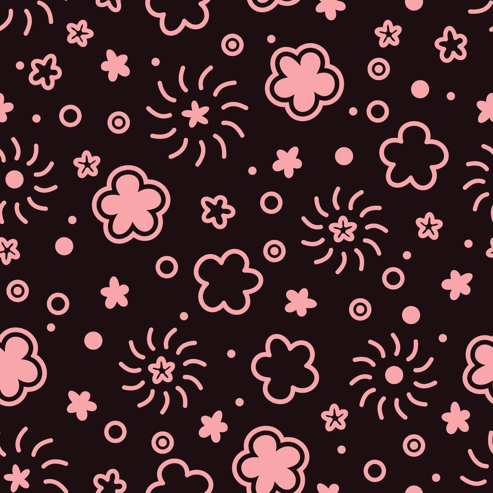 cute pink flower doodle pattern vector