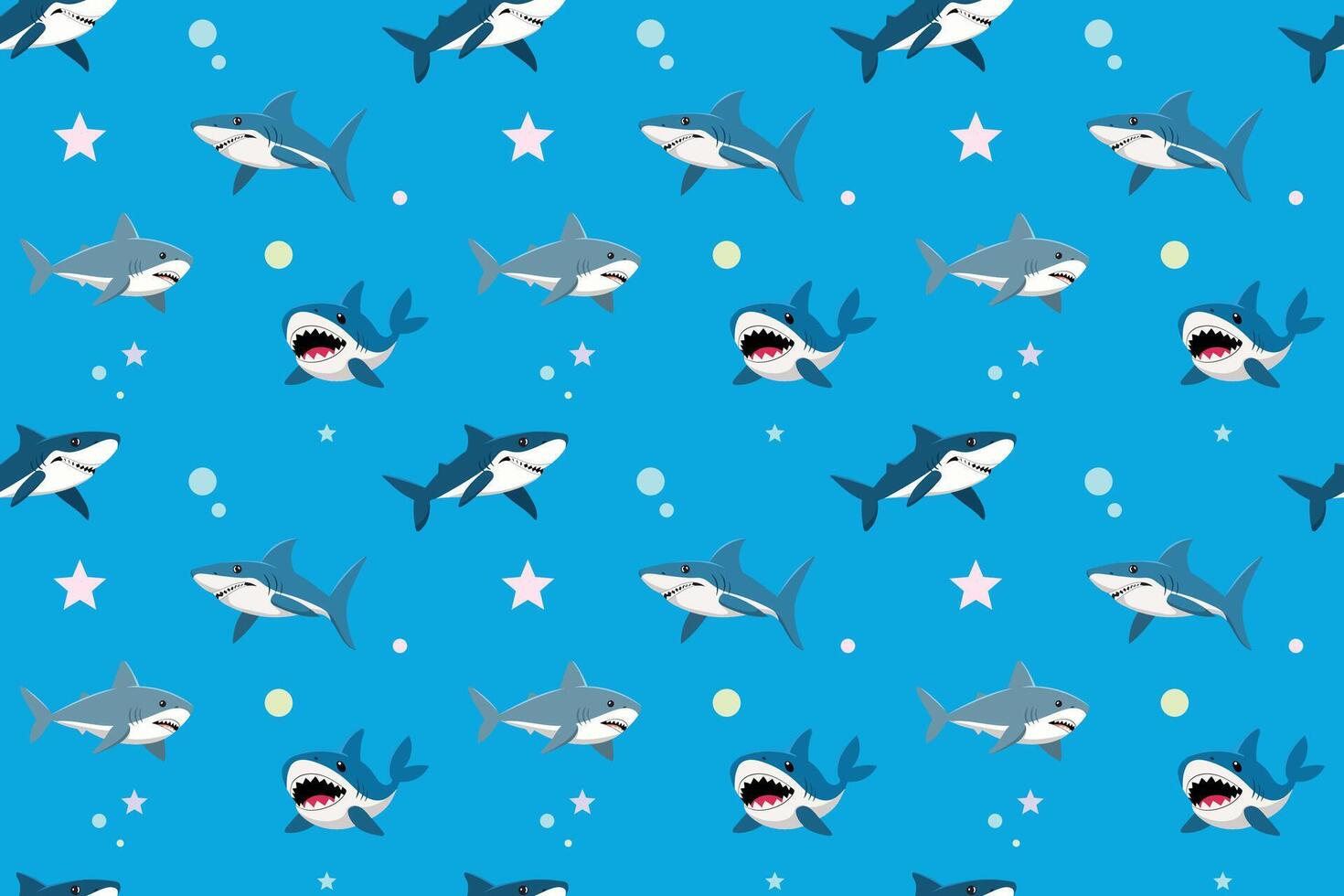 Cartoon Sharks Swim In A Blue Ocean Pattern vector