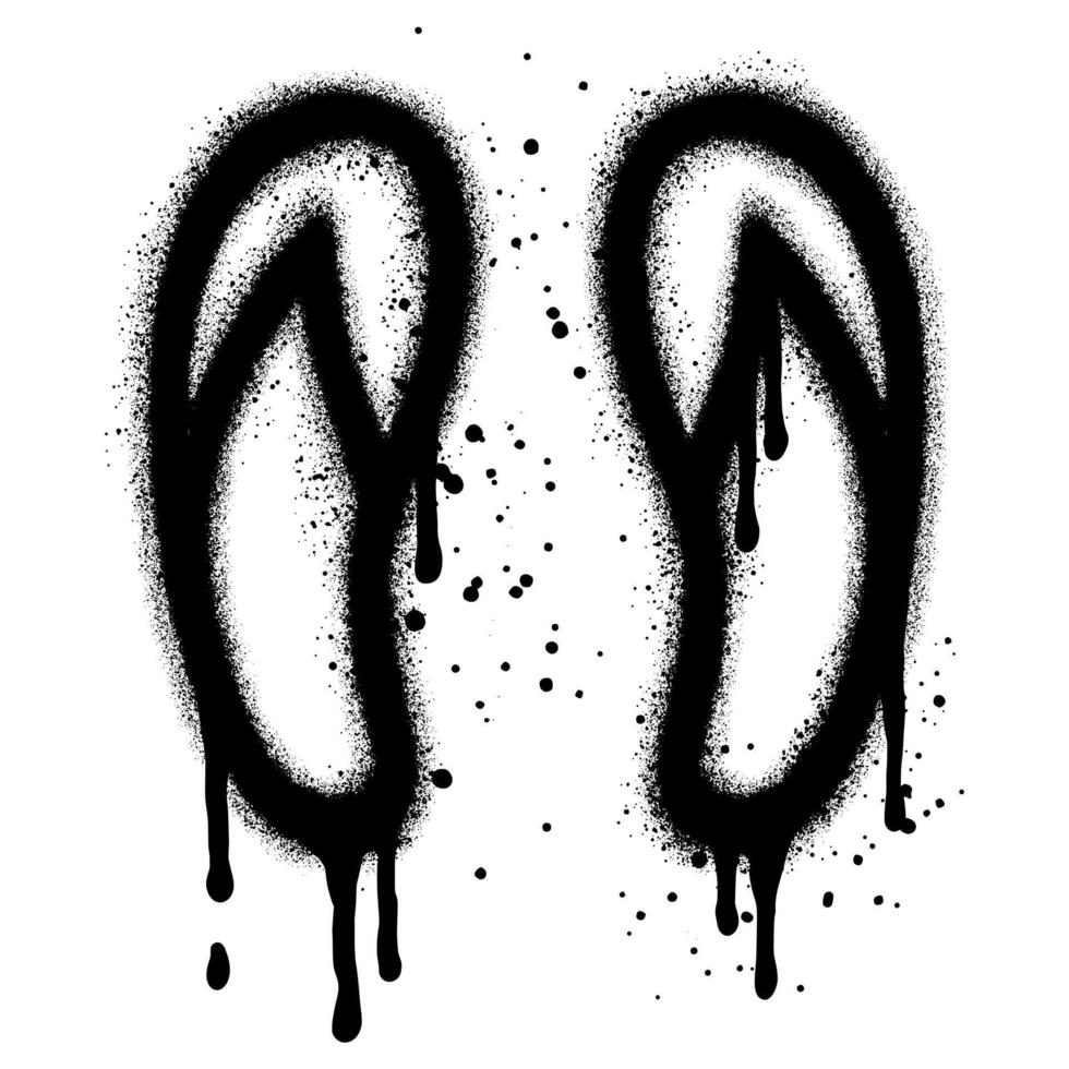 Flip flops graffiti with black spray paint. vector