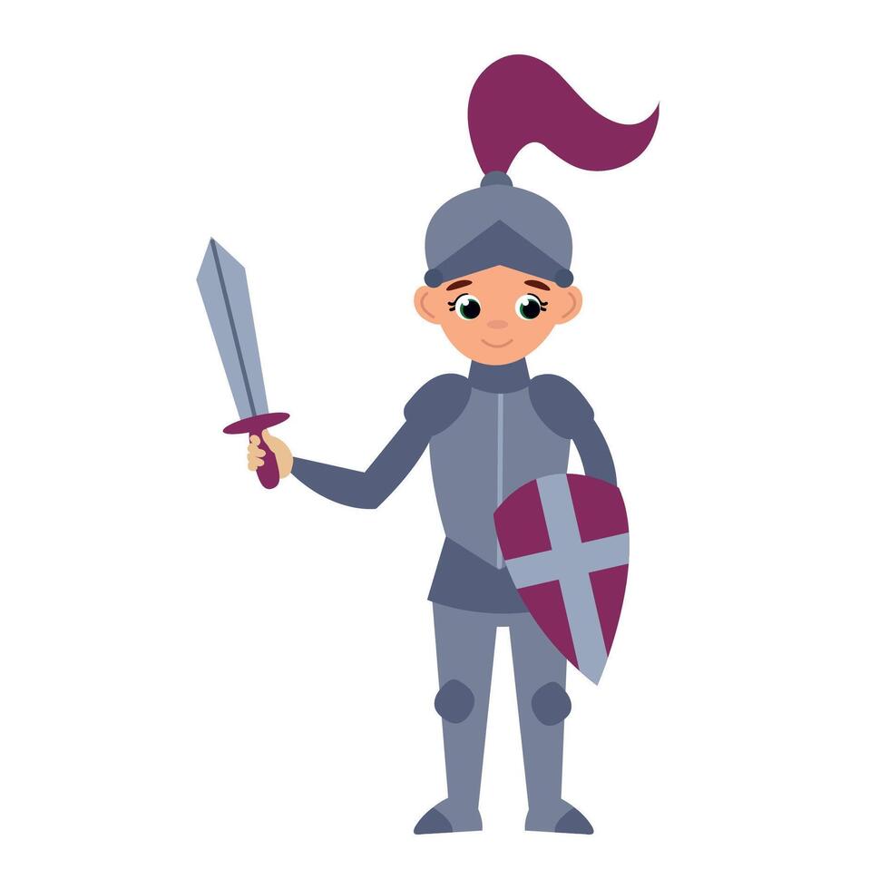 Cute hand drawn knight in armor. White background, isolate vector