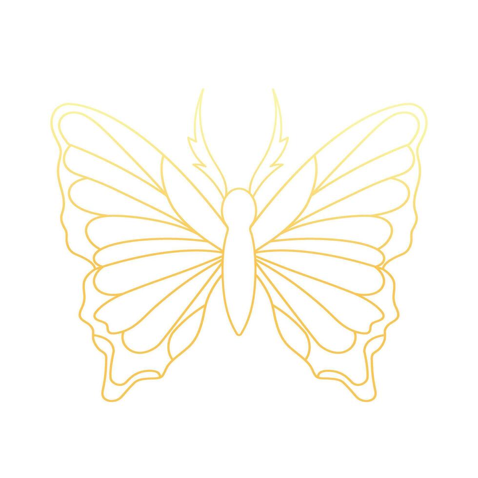 Golden colored butterfly outline isolated on white background vector