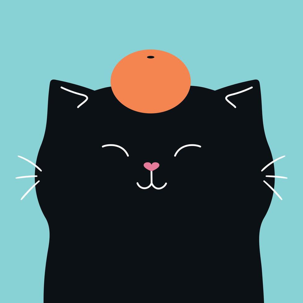 Cute kawaii cat with a tangerine on a head vector