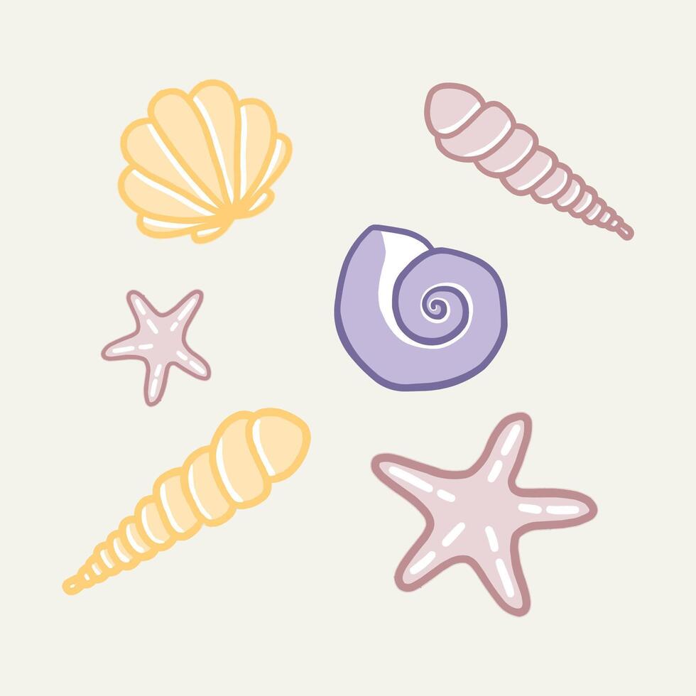 Cute seashells lineart vector