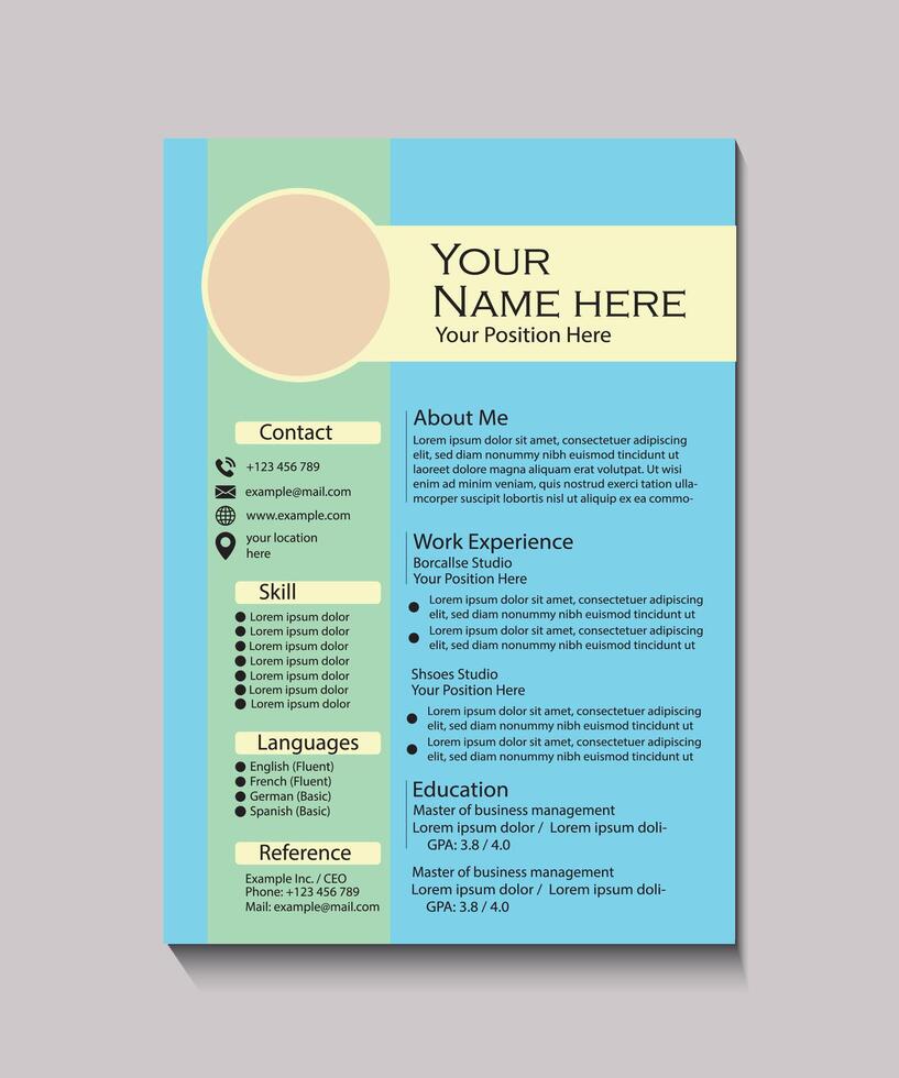 Professional and Clean Resume Design Template with Light Blue and Green Theme vector