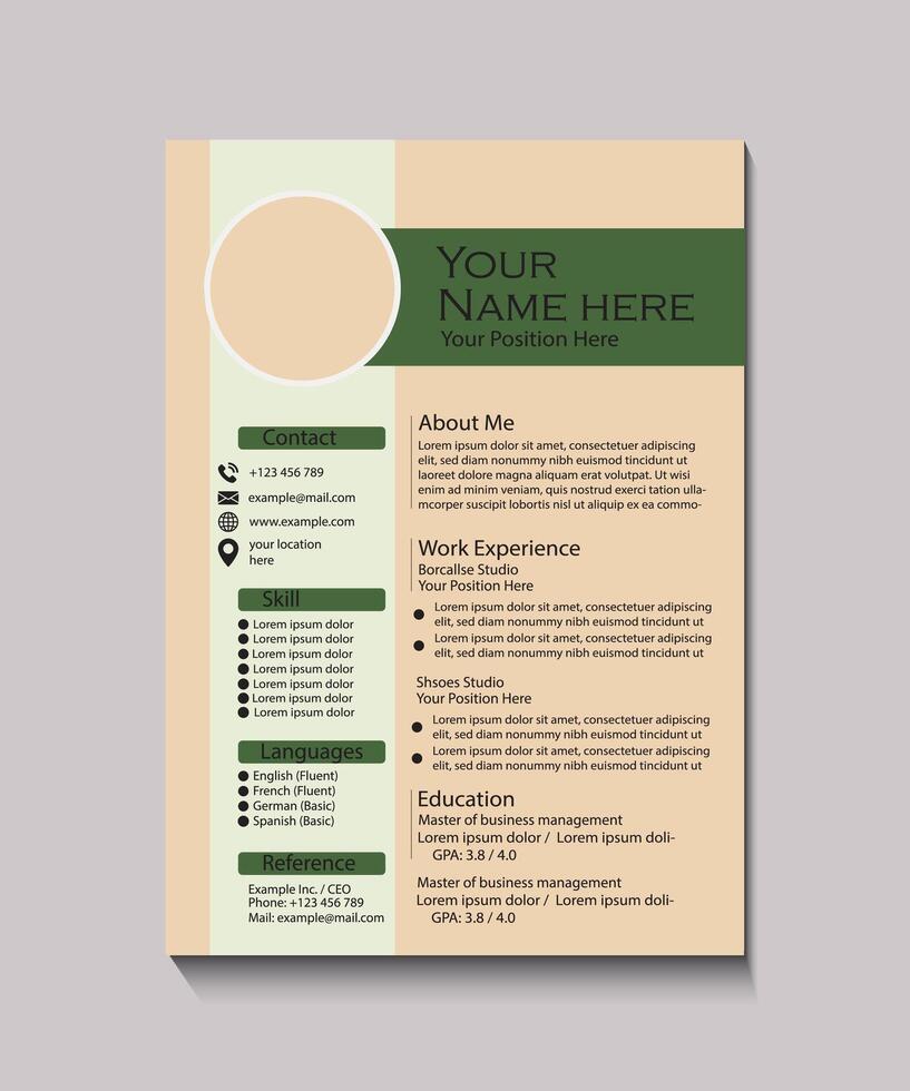 Professional Resume Template with Clean Design and Green Theme vector