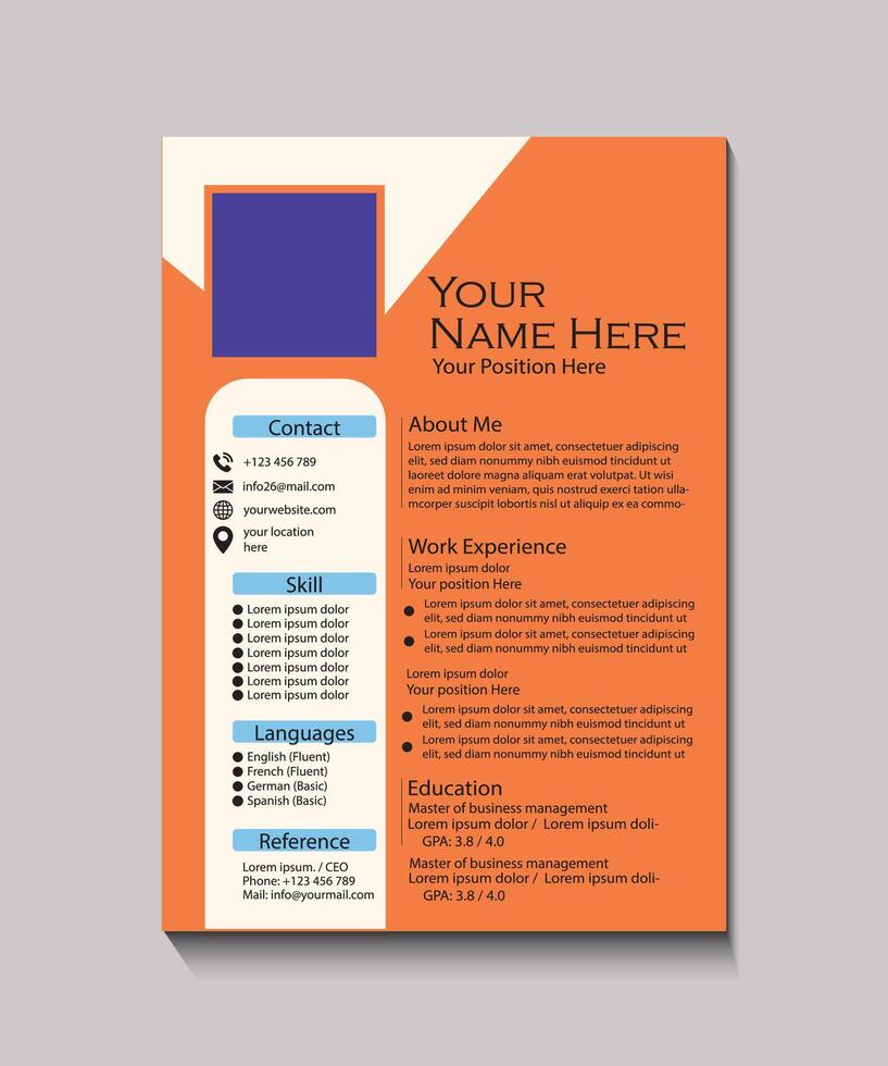 Modern Orange Resume Template for Project Managers vector