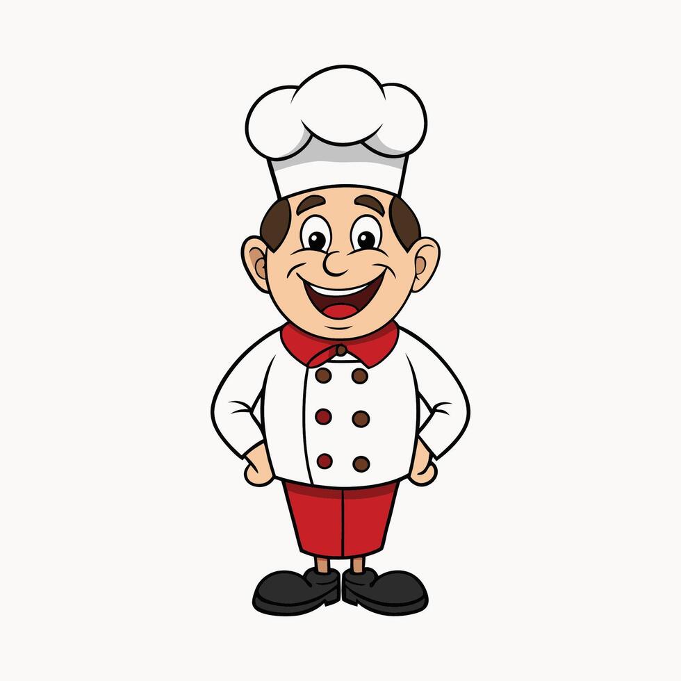 Happy Cartoon Chef Character in Red Uniform Smiling vector