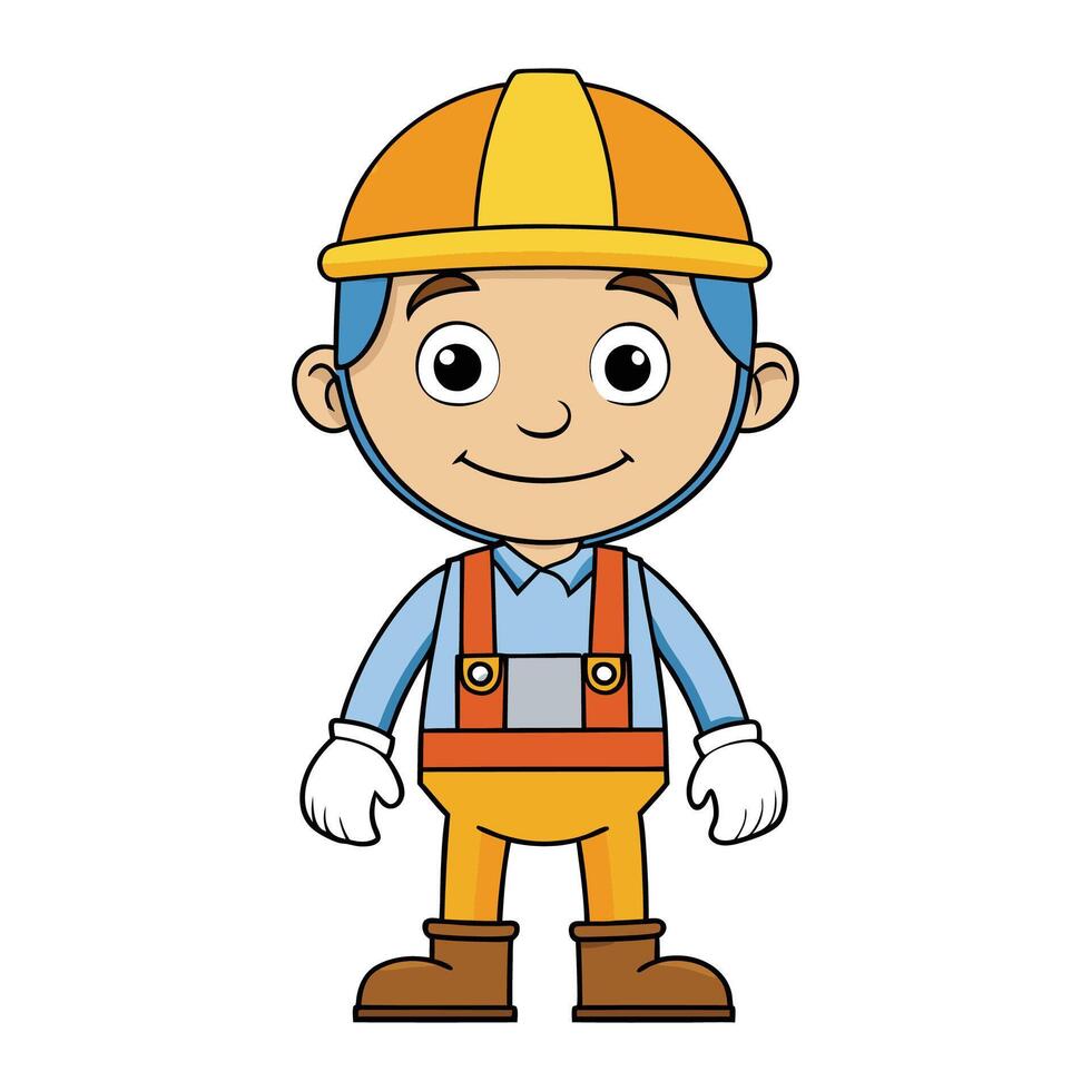 A Cheerful Cartoon Architect Character in a Safety Helmet vector
