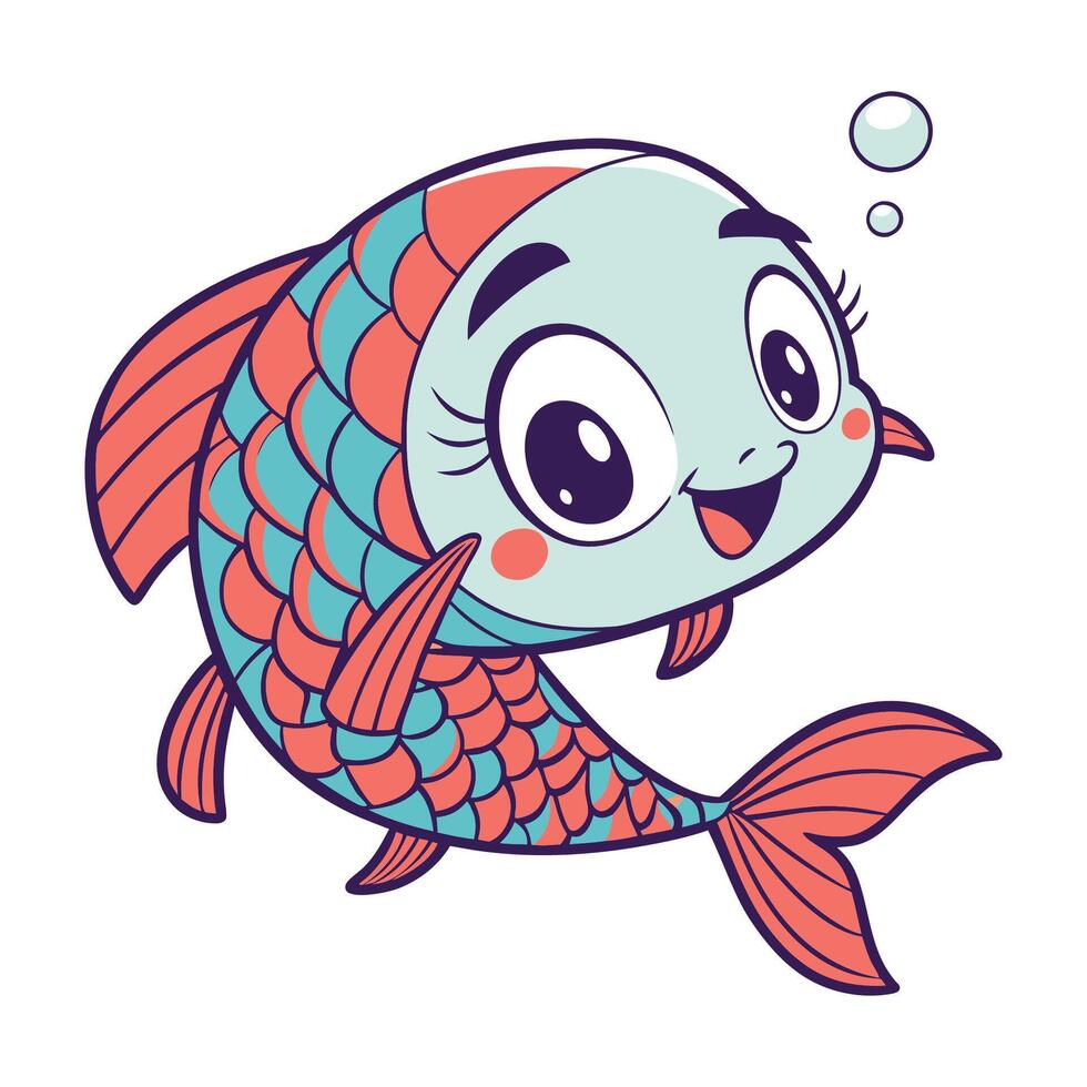 Adorable Arowana Cartoon Fish with Bubbles vector