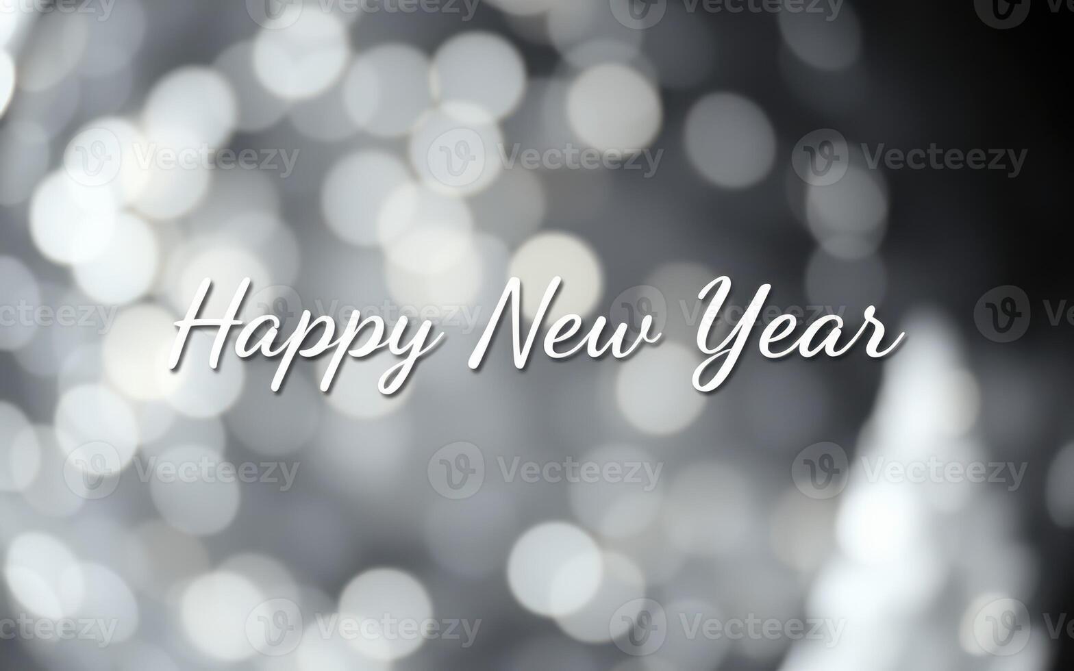 Celebratory New Year greeting with soft bokeh background and elegant lettering photo