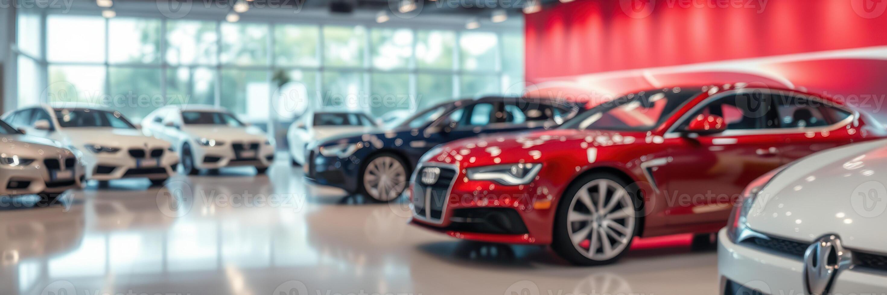Luxury cars displayed in a modern showroom with bright lighting and sleek designs photo