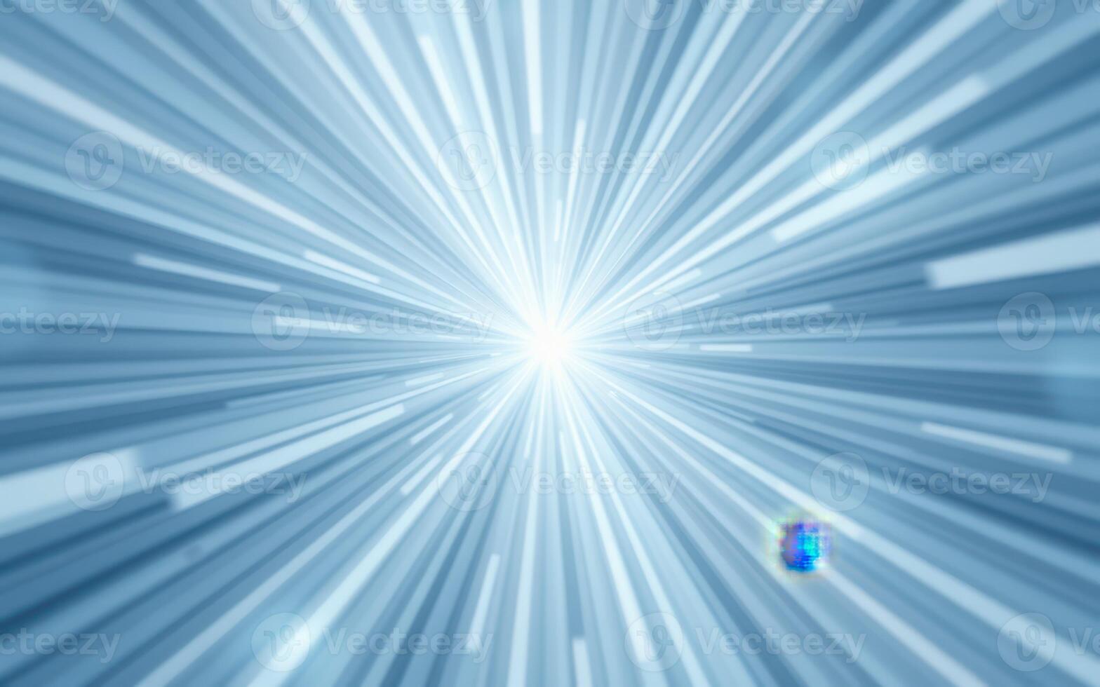 Dynamic abstract design with radiant beams of light emanating from a central point in a cool blue color palette photo