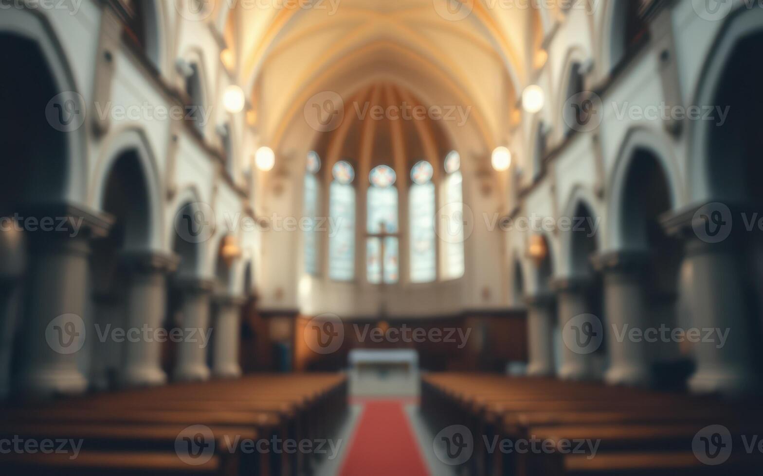 Beautiful interior of a historic church with wooden pews and elegant architecture in soft lighting at midday photo