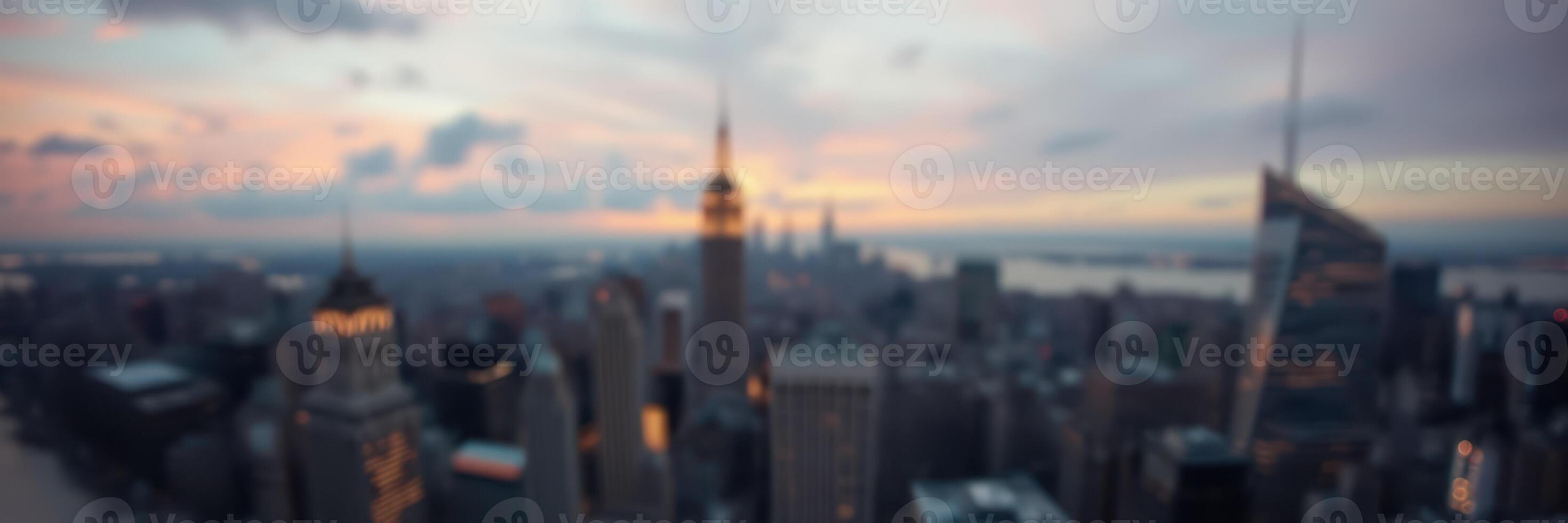 Sunset view of Manhattan skyline featuring iconic buildings with colorful clouds in the background photo